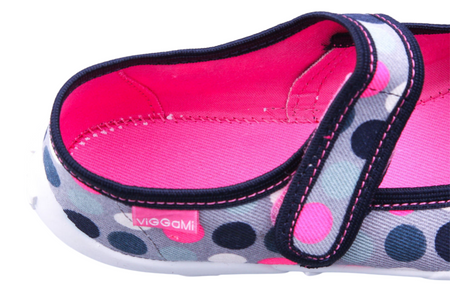 Tenisówki dziecięce Viggami Daria Grochy kapcie dziewczęce na rzep szare