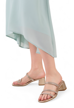 Eleganckie klapki damskie na obcasie Sergio Leone DSK044ZL Złoty