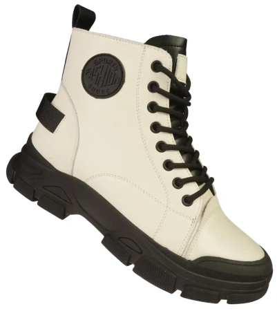 Damskie botki trapery przejściowe / zimowe Skotnicki DB-3-1502BEBL beżowe