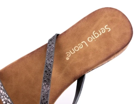 Eleganckie klapki damskie Sergio Leone D2118SZ szare