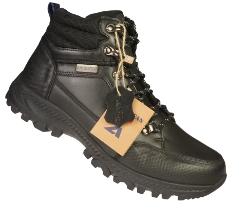 Zimowe skórzane buty męskie American Club MCY129BL czarne