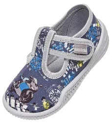 Tenisówki dziecięce Viggami Alan Druk szare kapcie chłopięce na rzep