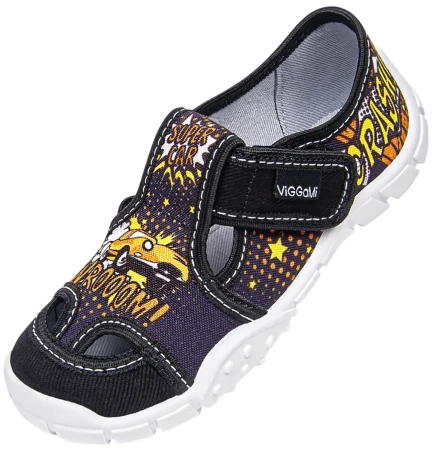 Tenisówki dziecięce Viggami ADAŚ CAR CZ czarne kacie chłopięce na rzep