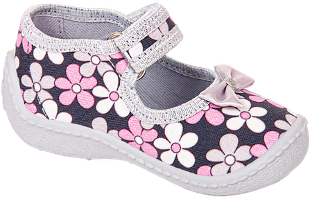 Tenisówki dziecięce Viggami ZOSIA KWIATKI szare kapcie dziewczęce na rzep