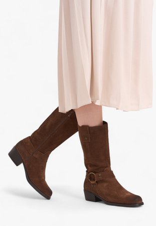 Damskie skórzane kozaki zimowe Sergio Leone DKZ265-SBR brązowe