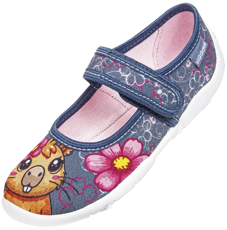 Tenisówki dziecięce Viggami Roxi granatowe kapcie dziewczęce z kapibarą
