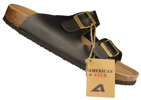 Męskie klapki ze skóry ekologicznej American Club MMS01BL czarne
