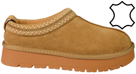 Damskie botki zimowe mule ze skóry naturalnej American Club DCY187CA beżowe