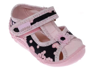 Tenisówki dziecięce Viggami Marysia Ozdoba granatowe kapcie dziewczęce