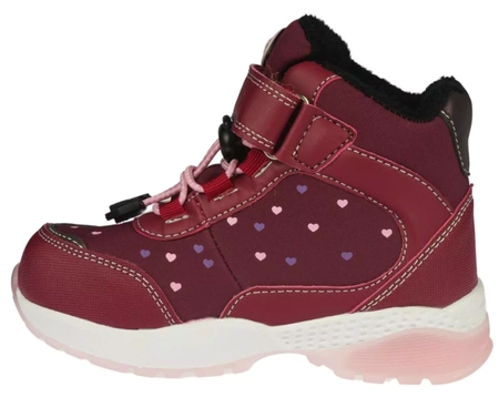 Dziecięce buty zimowe American Club z podeszwą LED BRL131/23DKRE bordowe