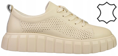 Skórzane buty sportowe damskie w kolorze beżowym Skotnicki DP-3-Y99BE