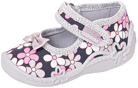 Tenisówki dziecięce Viggami ZOSIA KWIATKI szare kapcie dziewczęce na rzep