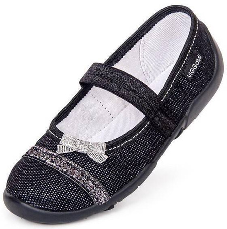 Tenisówki dziecięce Viggami KLARA LUX czarne kapcie dziewczęce wsuwane