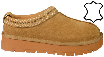 Damskie botki zimowe mule ze skóry naturalnej American Club DCY187CA beżowe