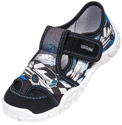 Tenisówki dziecięce Viggami Adaś Formuła czarne kapcie chłopięce na rzep