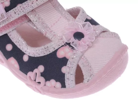 Tenisówki dziecięce Viggami Marysia Ozdoba granatowe kapcie dziewczęce
