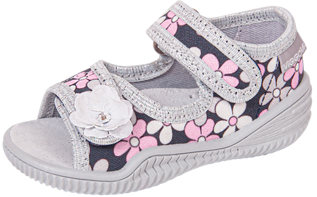 Tenisówki dziecięce Viggami EMILKA KWIATKI szare sandałki dziewczęce