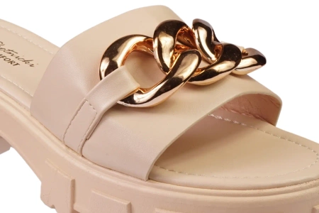 Eleganckie klapki damskie na platformie Skotnicki DKL-3-0615BE beżowe