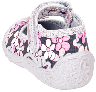 Tenisówki dziecięce Viggami ZOSIA KWIATKI szare kapcie dziewczęce na rzep