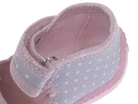 Tenisówki dziecięce Viggami AURELKA KROPKI szare kapcie dziewczęce na rzep