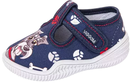 Tenisówki dziecięce Viggami DINGO DRUK granatowe kapcie chłopięce na rzep