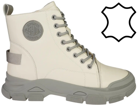 Damskie botki trapery przejściowe / zimowe Skotnicki DB-3-1502WHGY białe