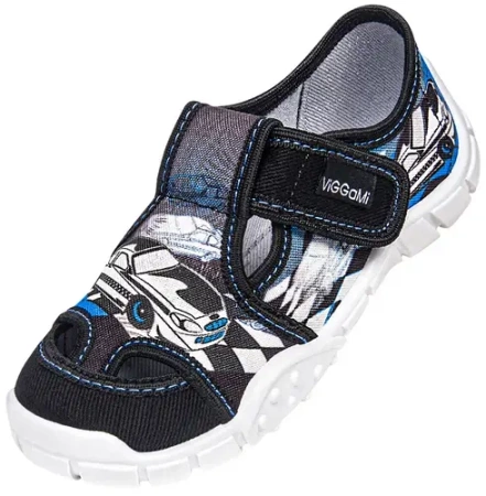 Tenisówki dziecięce Viggami Adaś Formuła czarne kapcie chłopięce na rzep