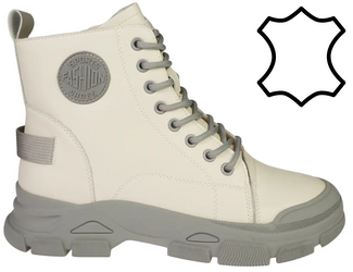 Damskie botki trapery przejściowe / zimowe Skotnicki DB-3-1502WHGY białe