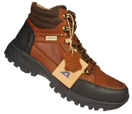 Zimowe skórzane buty męskie American Club MCY129BR brązowe