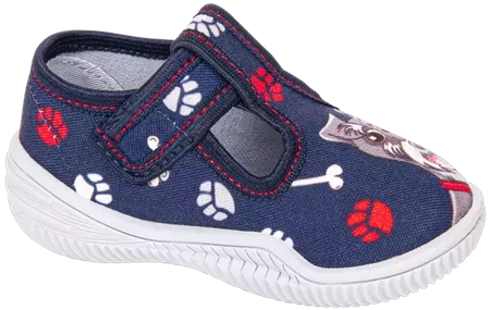Tenisówki dziecięce Viggami DINGO DRUK granatowe kapcie chłopięce na rzep